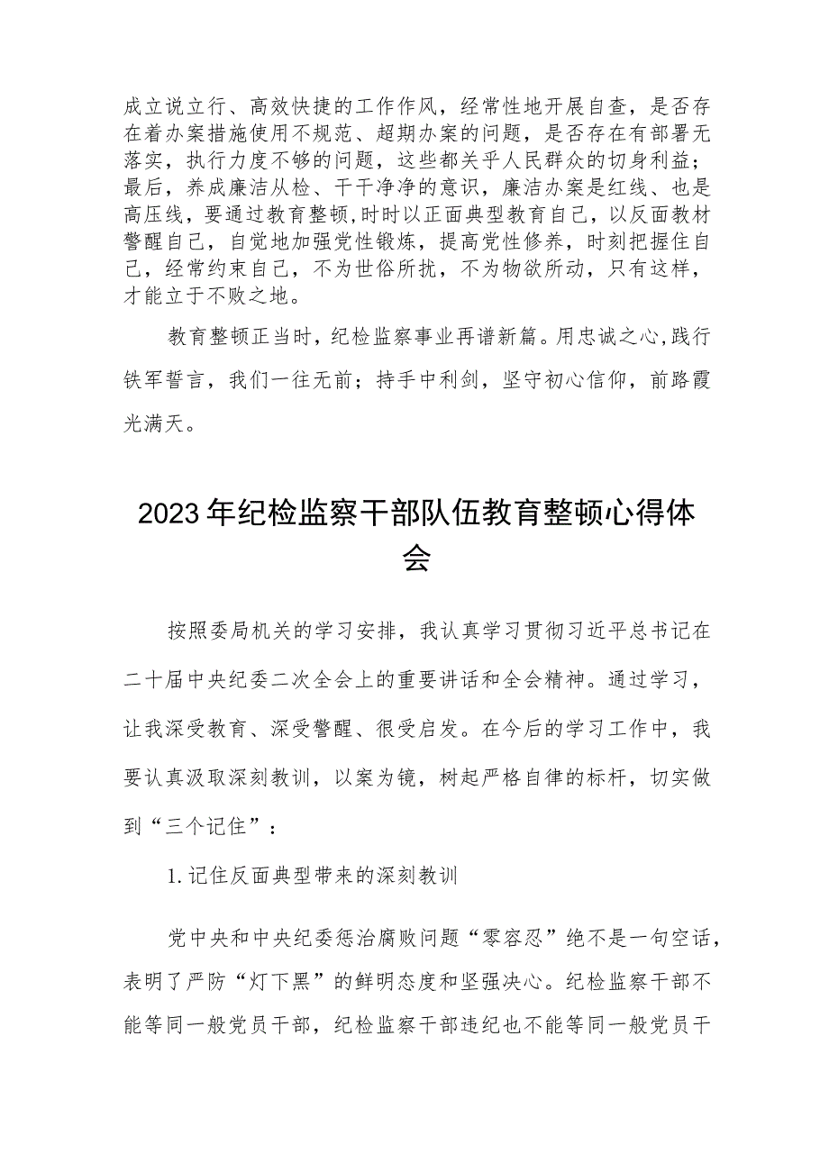 2023纪检监察干部队伍教育整顿学习个人心得体会模板两篇.docx_第3页