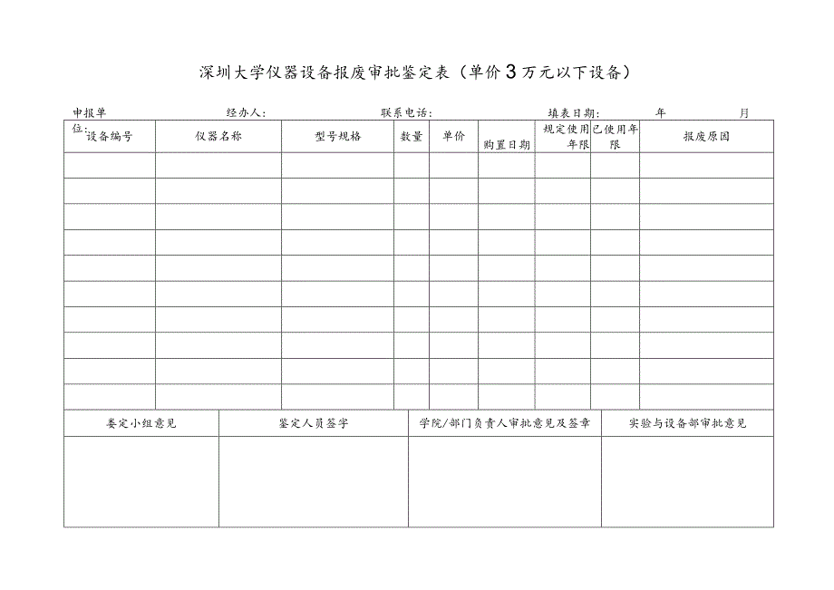 深圳大学仪器设备报废审批鉴定表单价3万元以下设备.docx_第1页