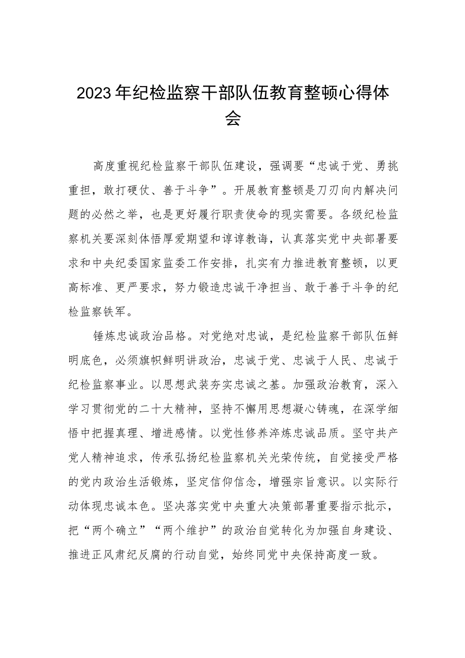 关于2023纪检监察干部队伍教育整顿的心得体会两篇.docx_第1页