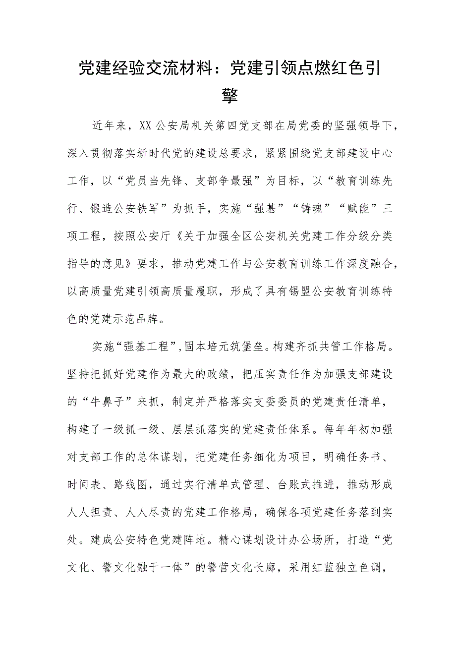 党建经验交流材料：党建引领 点燃红色引擎.docx_第1页