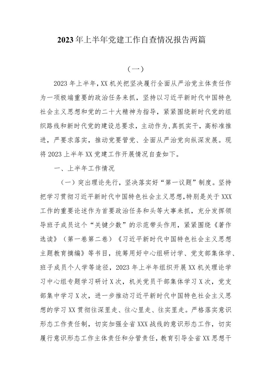 2023年上半年党建工作自查情况报告两篇.docx_第1页