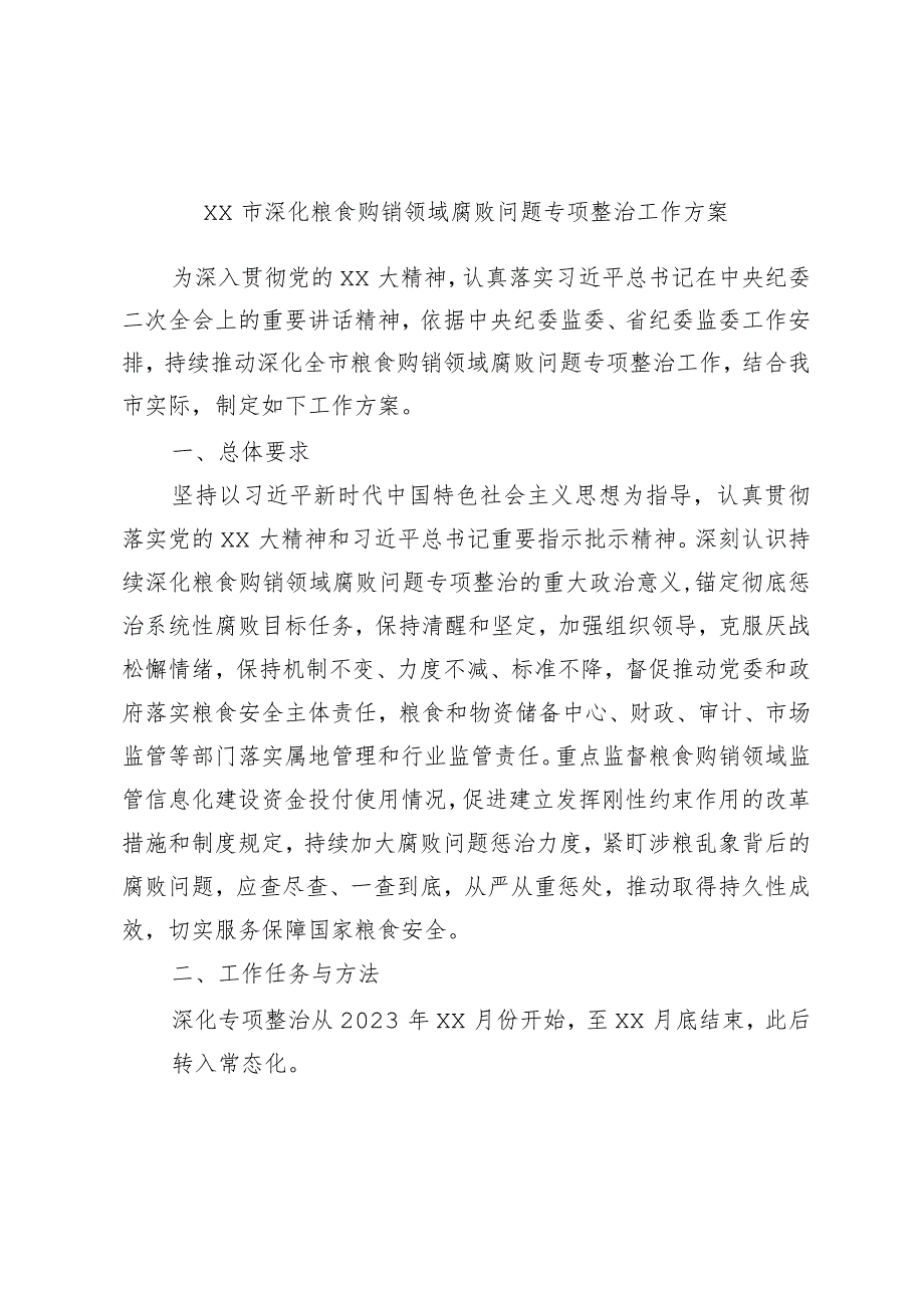 精选xx市深化粮食购销领域腐败问题专项整治工作方案.docx_第1页