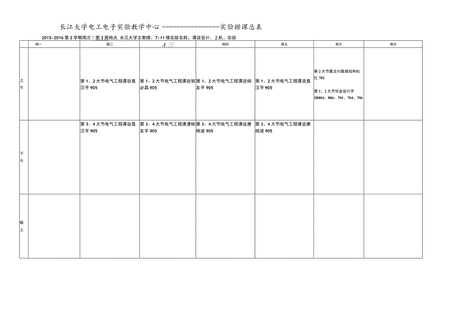 长江大学电工电子实验教学中心------实验排课总表.docx_第1页