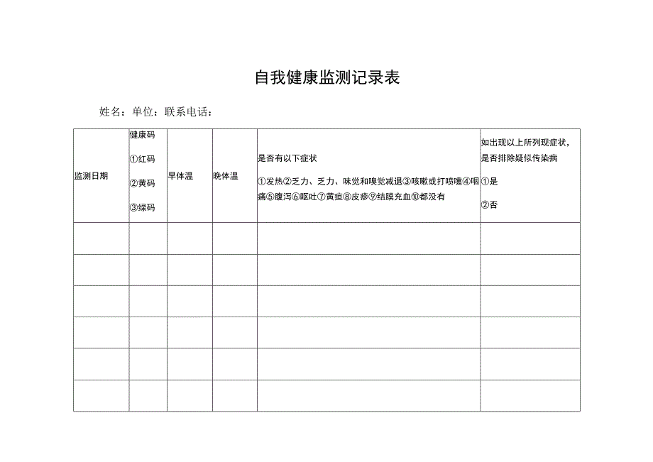 自我健康监测记录表.docx_第1页