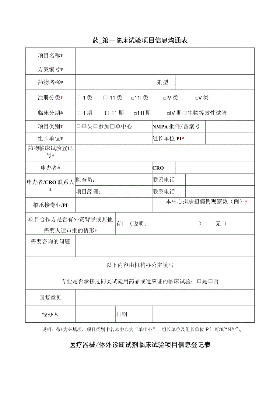 药物临床试验项目信息沟通表.docx_第1页