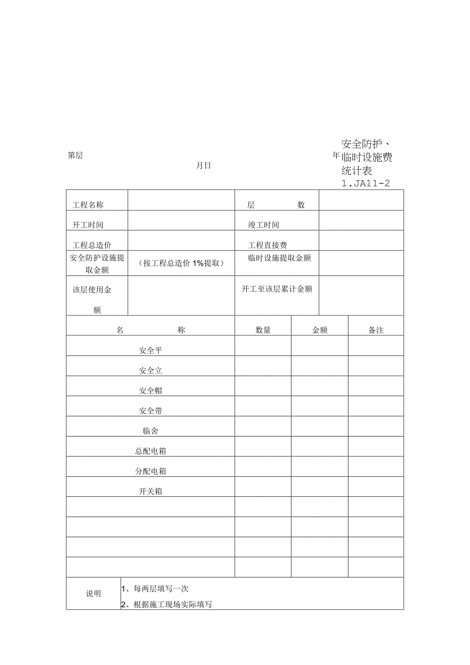 安全防护、临时设施费统计表范文.docx_第1页