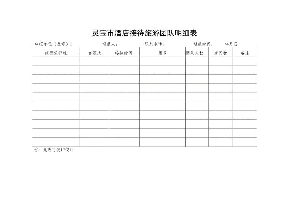 灵宝市酒店接待旅游团队明细表.docx_第1页