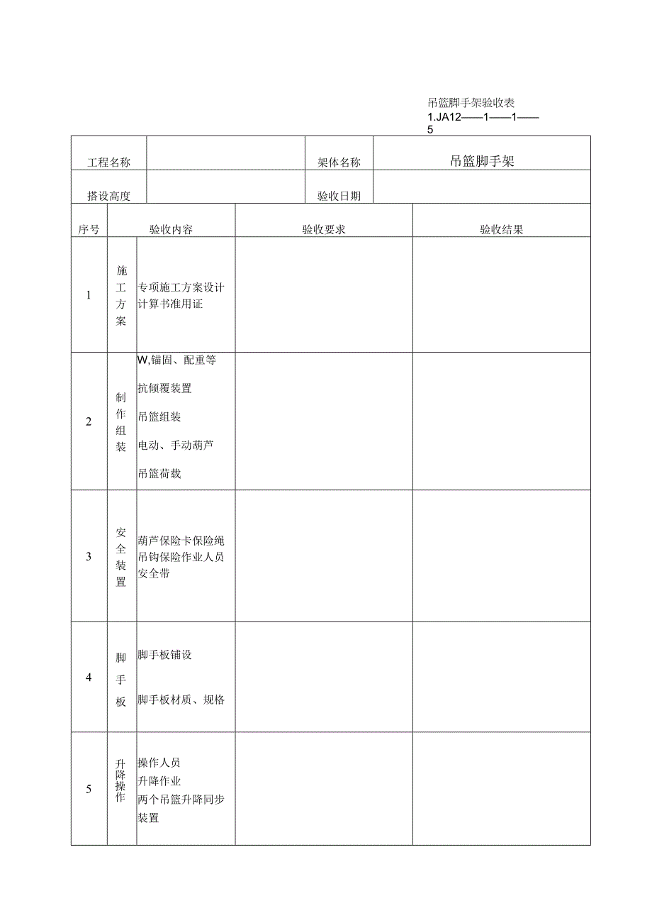 吊篮脚手架验收记录范文.docx_第1页