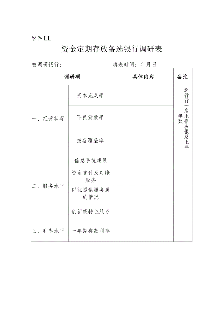 资金定期存放备选银行调研表.docx_第1页