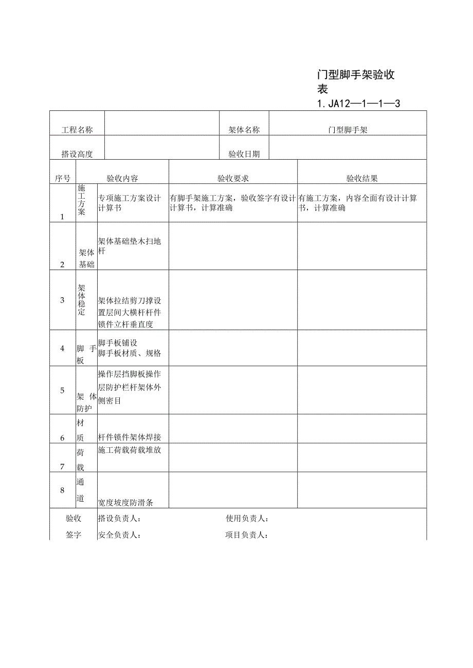 门型脚手架验收记录范文.docx_第1页