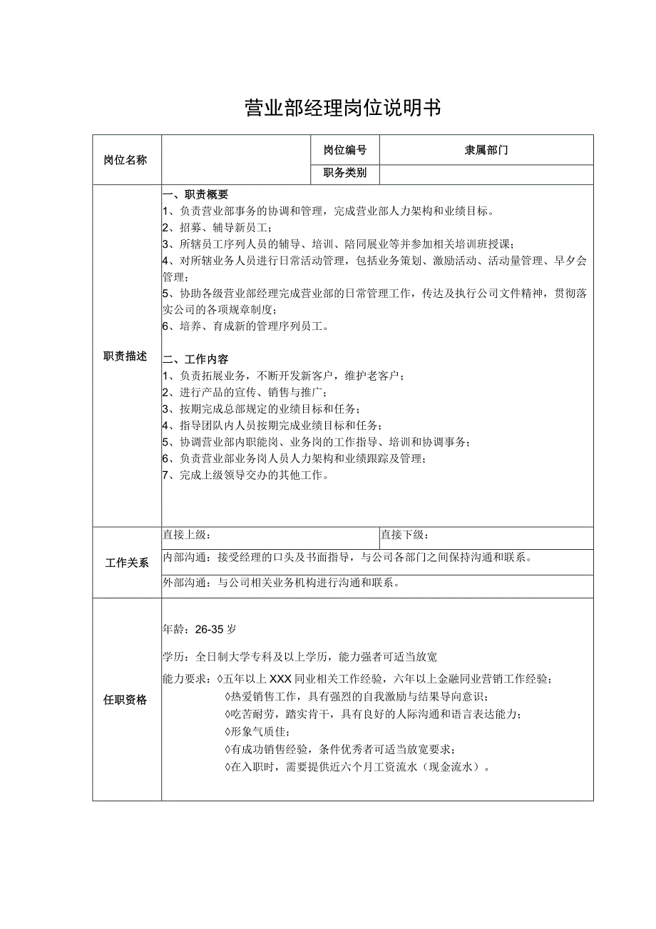 营业部经理岗位说明书.docx_第1页