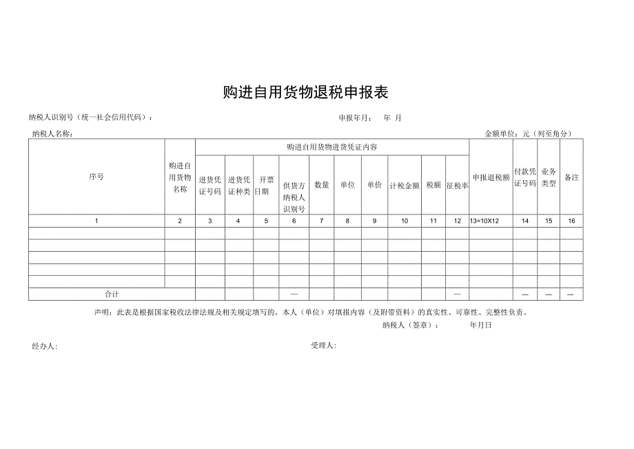 购进自用货物退税申报表.docx_第1页