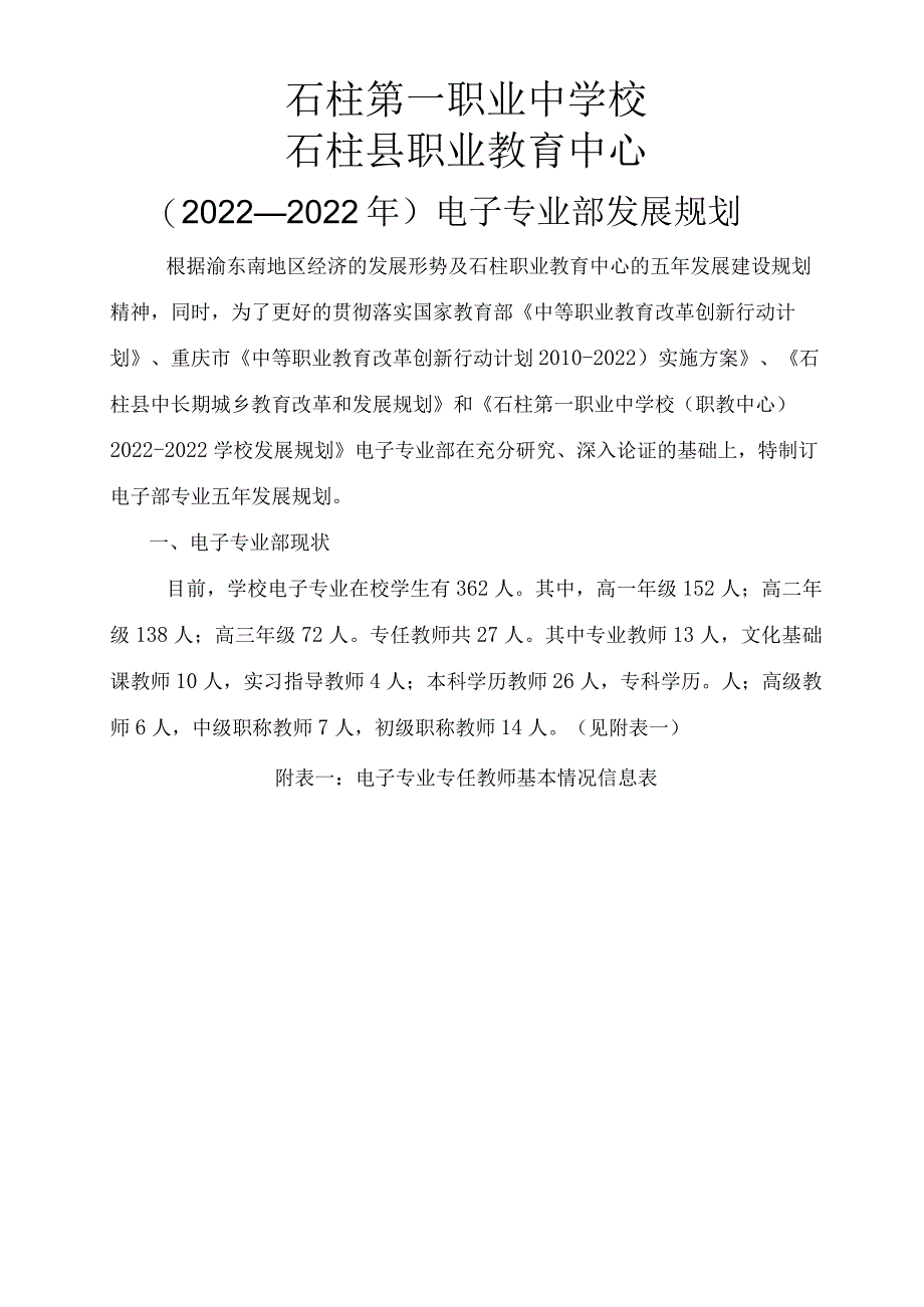 电子专业部五年发展规划.docx_第1页