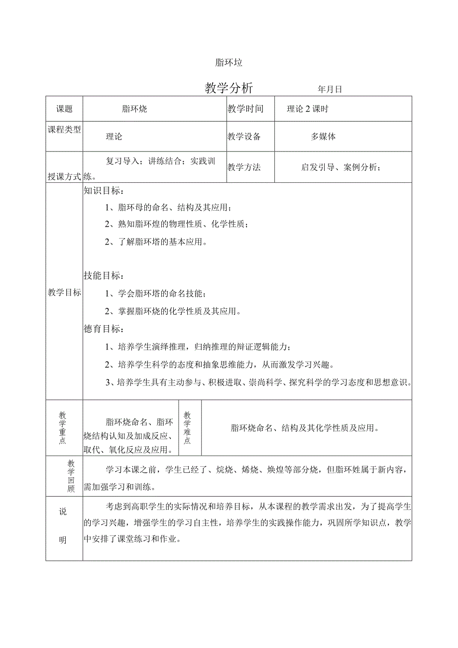 脂环烃 教学设计.docx_第1页