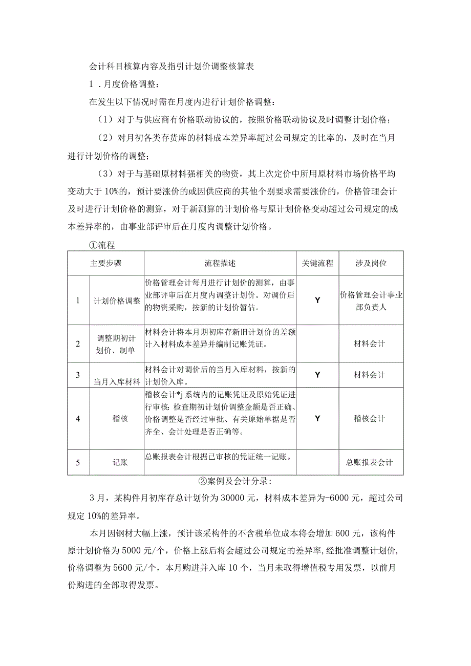 会计科目核算内容及指引计划价调整核算表.docx_第1页