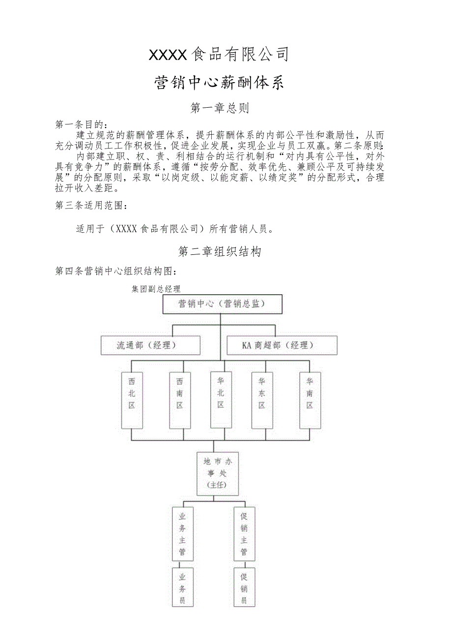 食品公司营销中心薪酬体系.docx_第1页