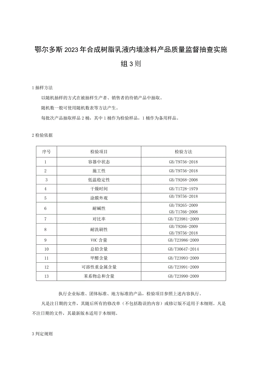 鄂尔多斯2023年合成树脂乳液内墙涂料产品质量监督抽查实施细则.docx_第1页