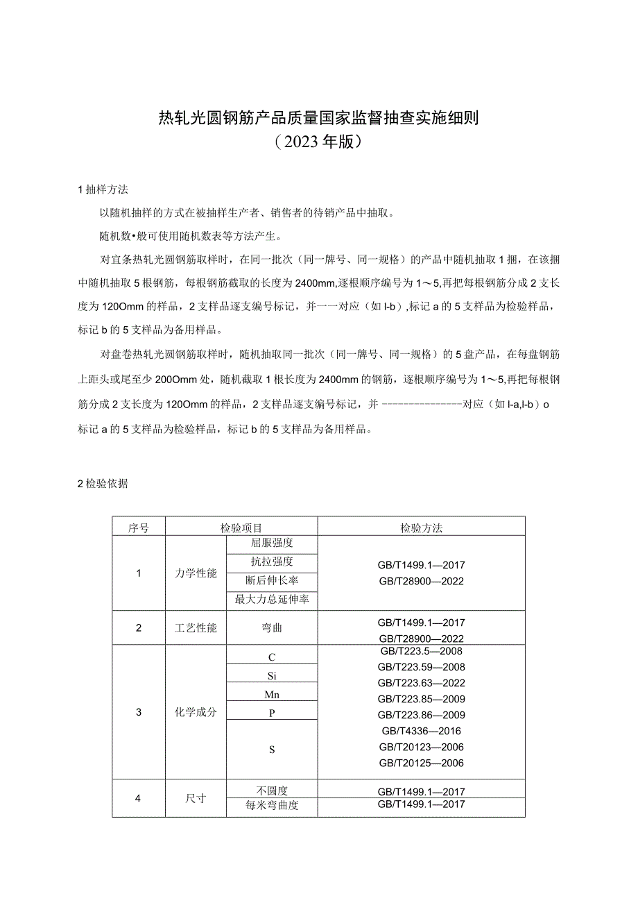 热轧光圆钢筋产品质量国家监督抽查实施细则2023年版.docx_第1页