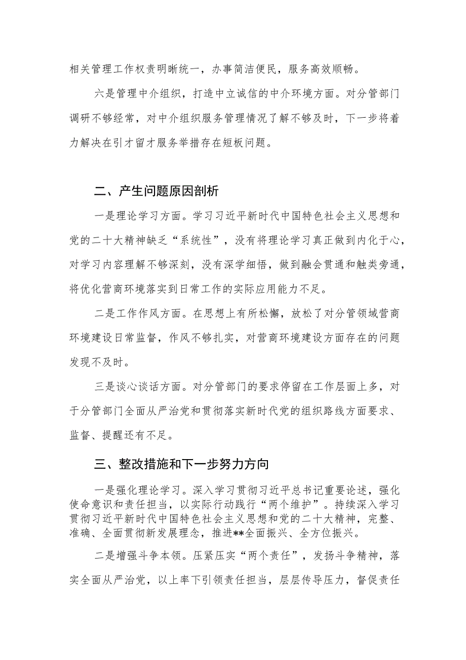 对照“四个落实”、营商环境方面2023年主题教育民主生活会个人发言提纲.docx_第3页