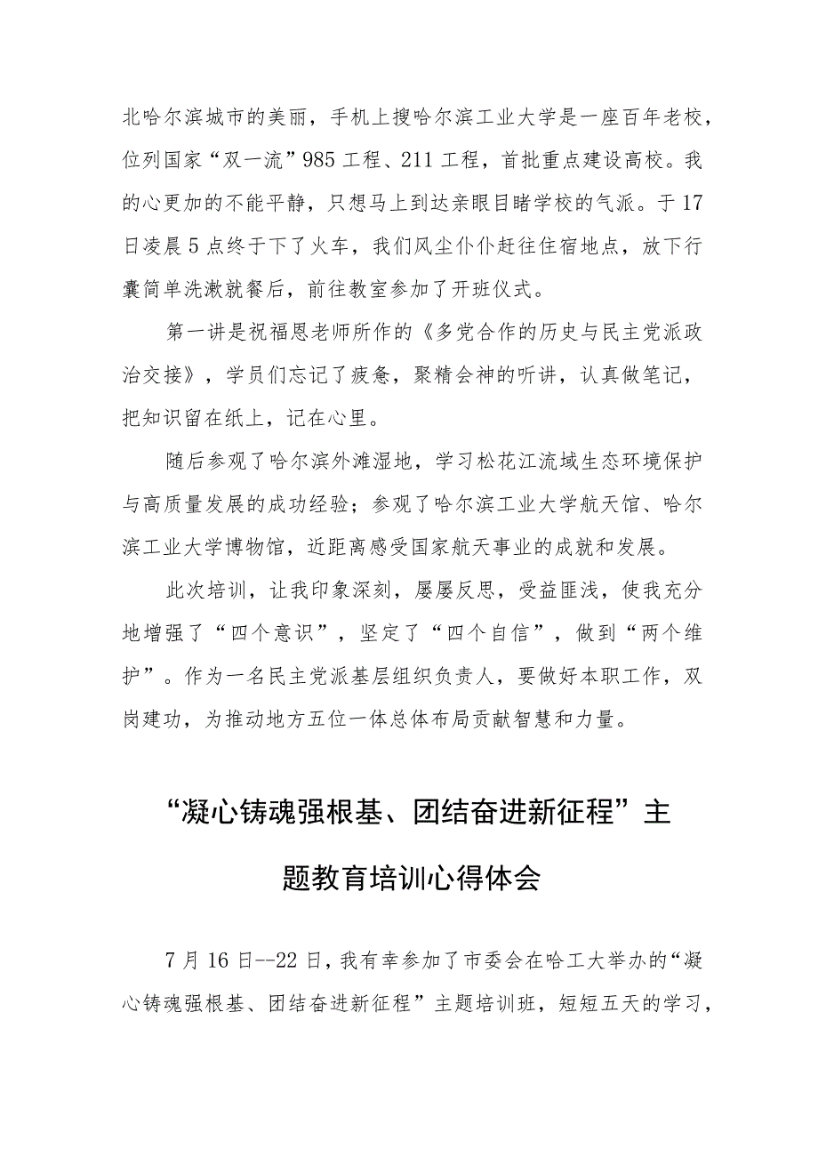 “凝心铸魂强根基、团结奋进新征程”主题教育培训心得体会交流发言五篇.docx_第2页