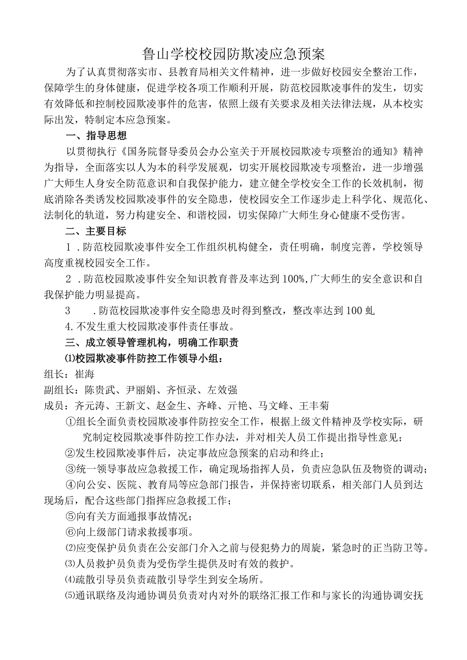 鲁山学校校园防欺凌应急预案.docx_第1页