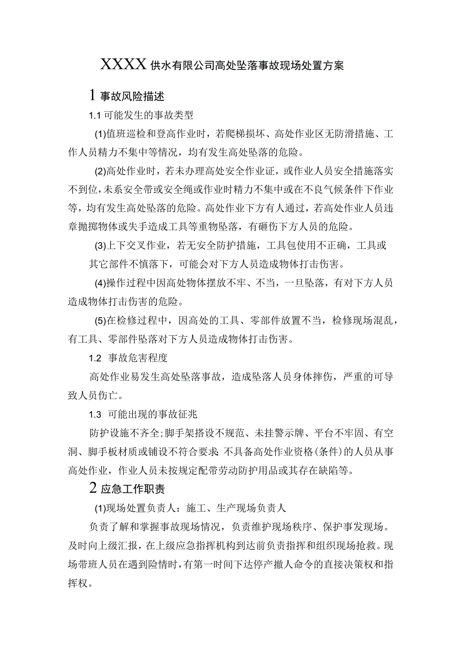 供水有限公司高处坠落事故现场处置方案.docx_第1页