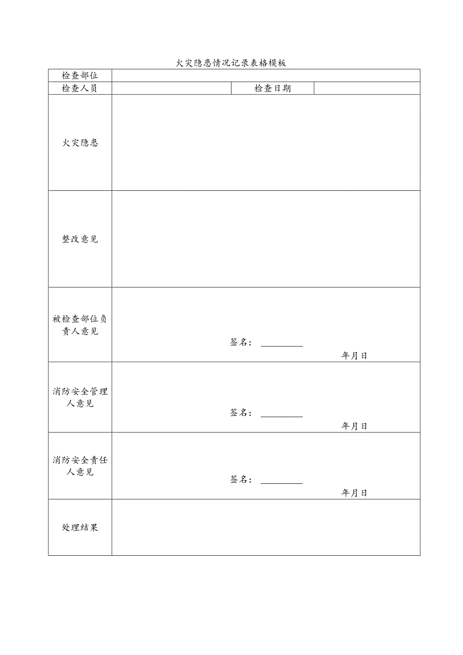 火灾隐患情况记录表格模板.docx_第1页