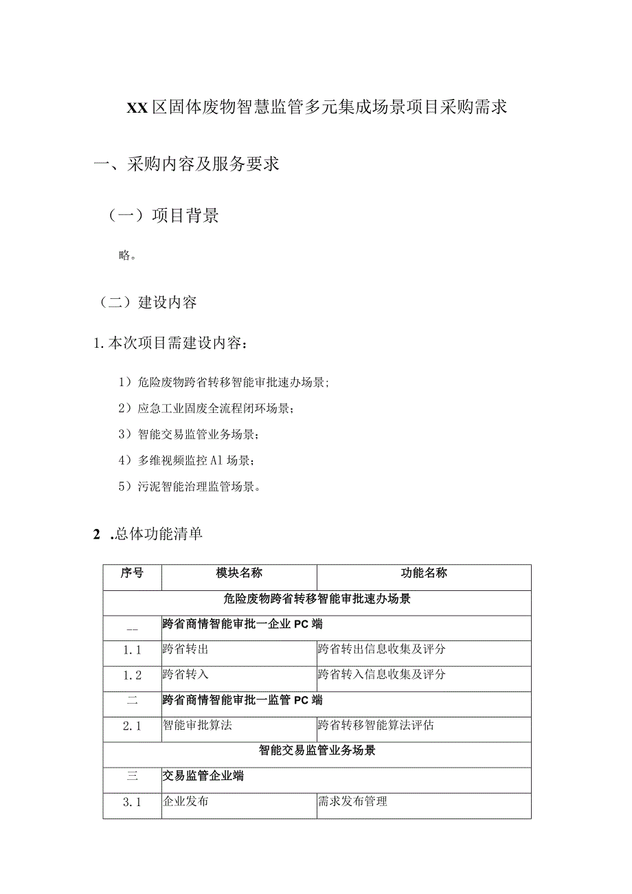 XX区固体废物智慧监管多元集成场景项目采购需求.docx_第1页