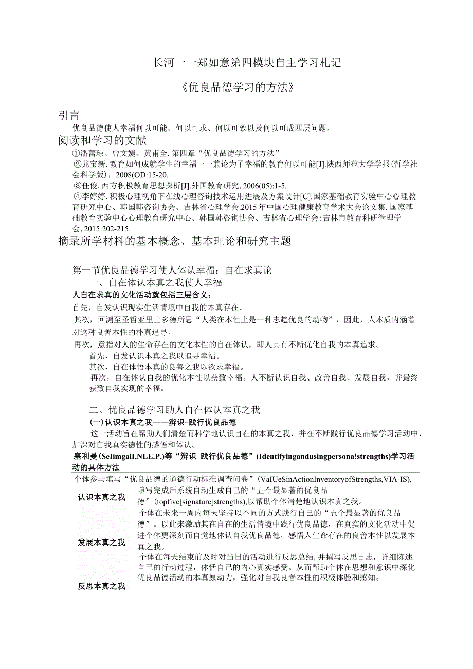 长河——郑如意第四模块自主学习札记《优良品德学习的方法》.docx_第1页