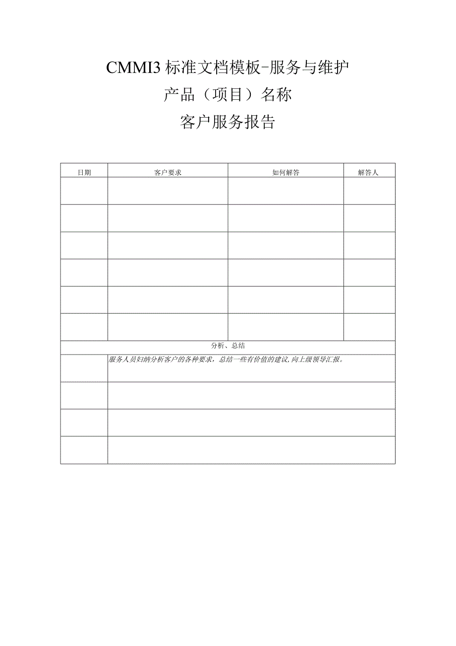 CMMI 3标准文档模板-服务与维护- 客户服务报告.docx_第1页