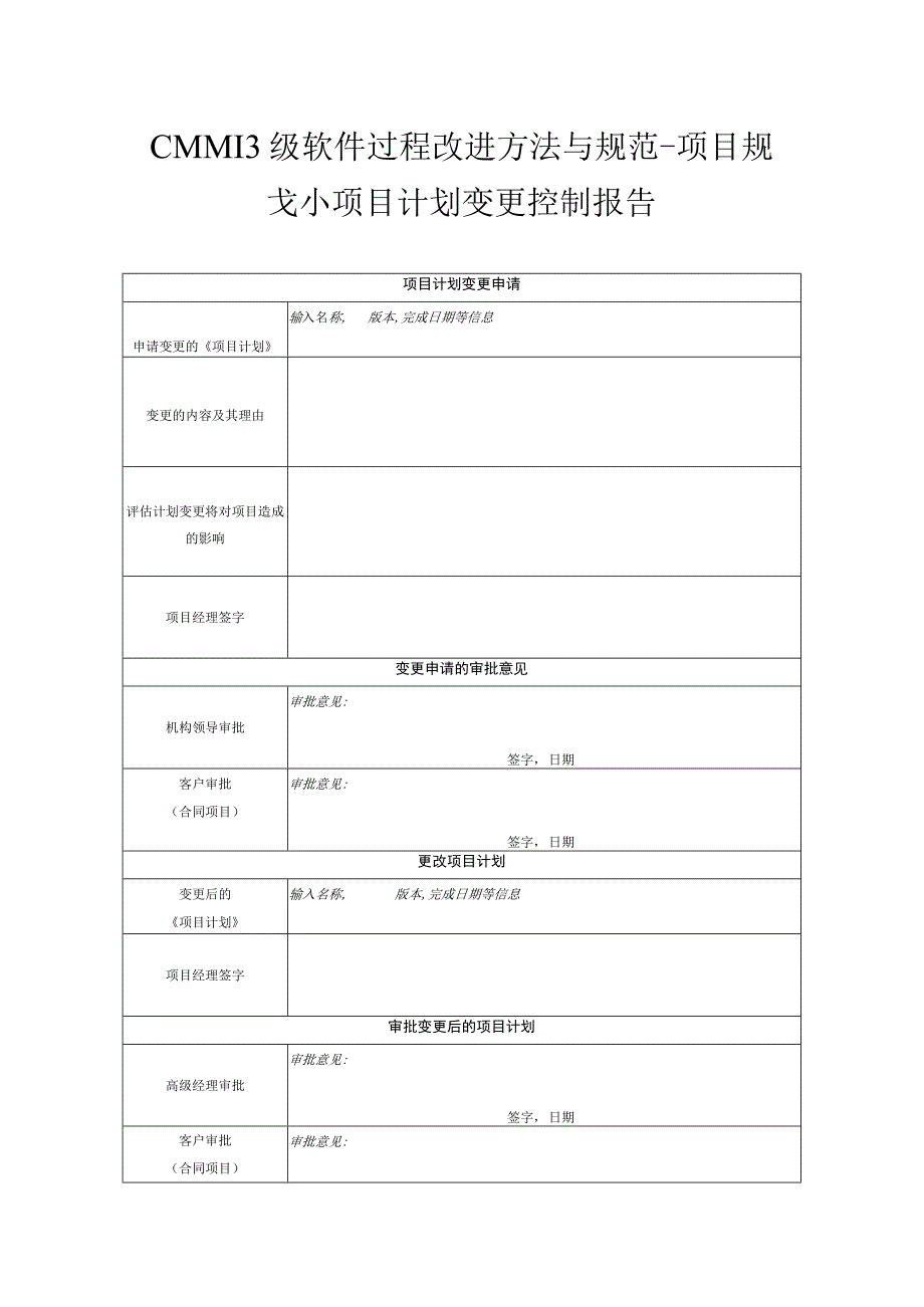 CMMI3级软件过程改进方法与规范-项目规划-项目计划变更控制报告.docx_第1页