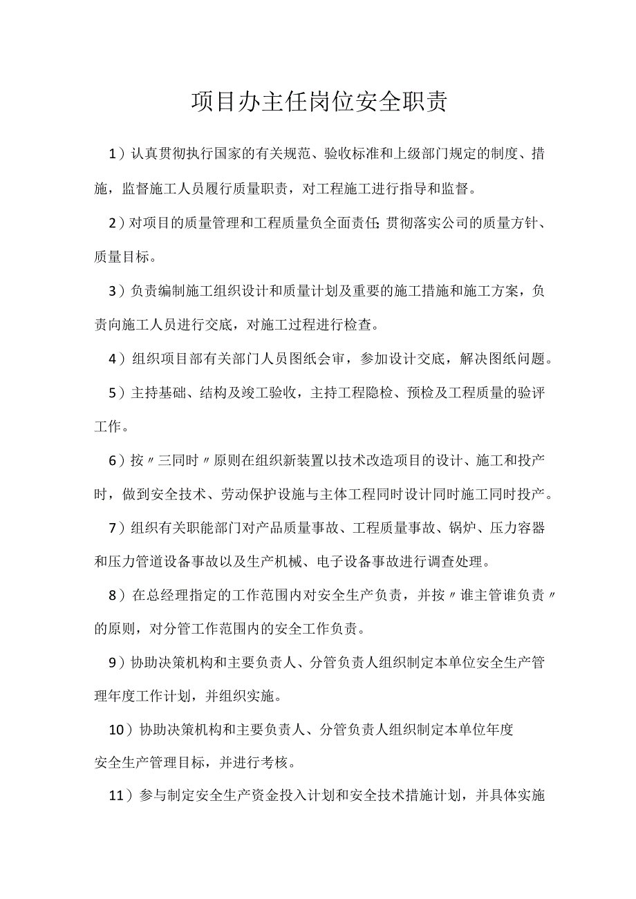 项目办主任岗位安全职责模板范本.docx_第1页