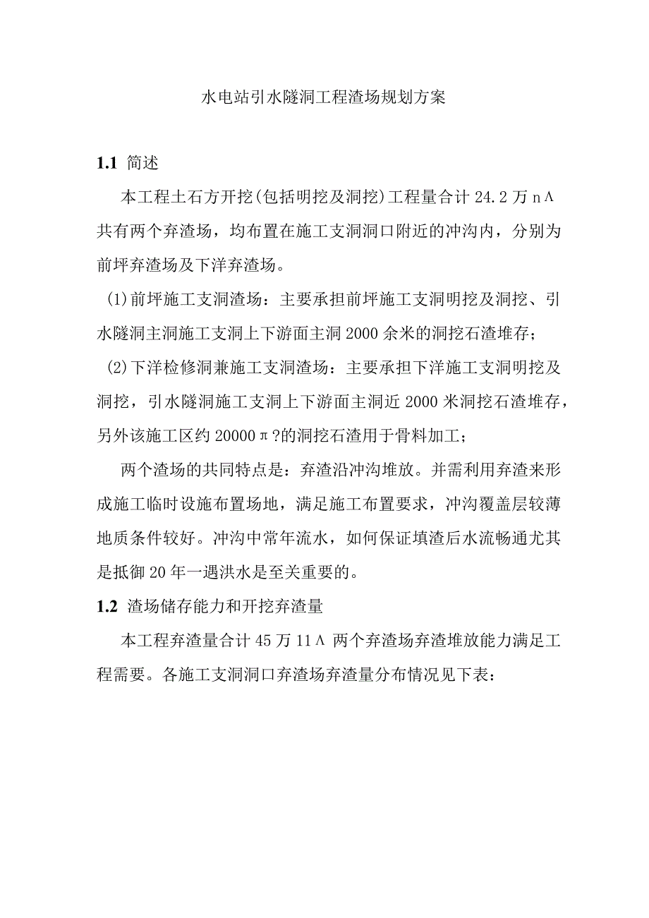 水电站引水隧洞工程渣场规划方案.docx_第1页