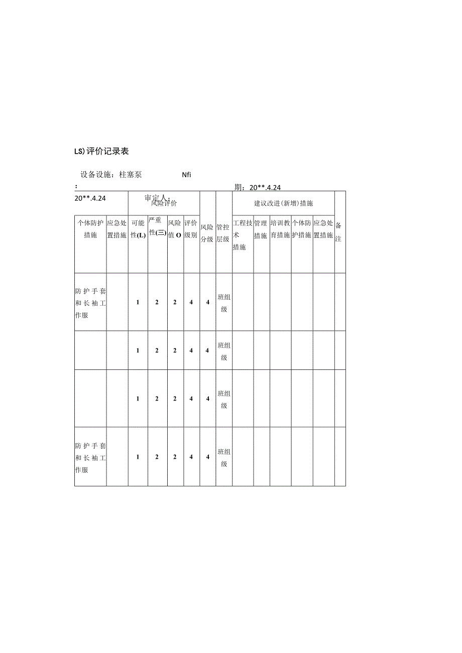 柱塞泵安全检查表分析评价记录表.docx_第1页