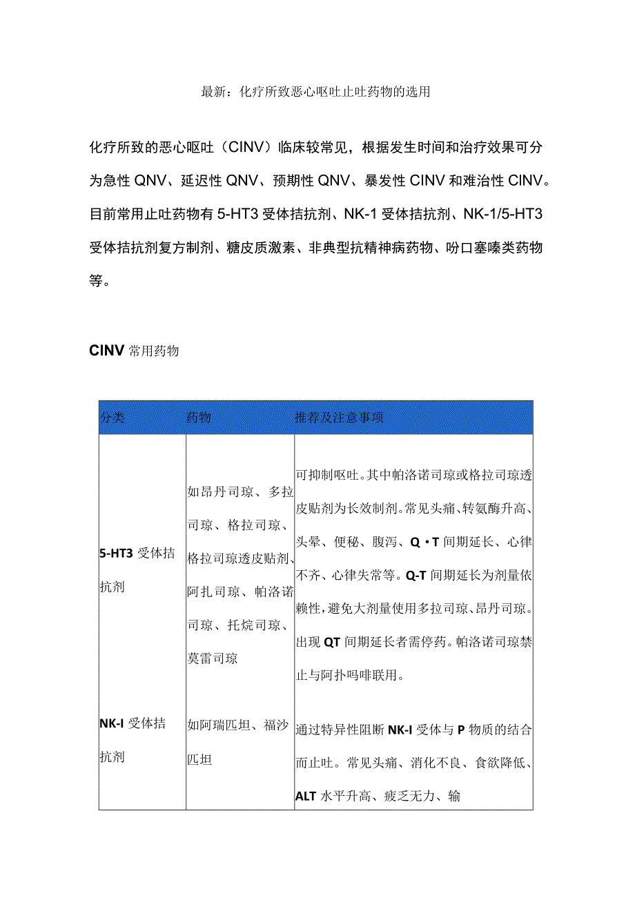 最新：化疗所致恶心呕吐止吐药物的选用.docx_第1页