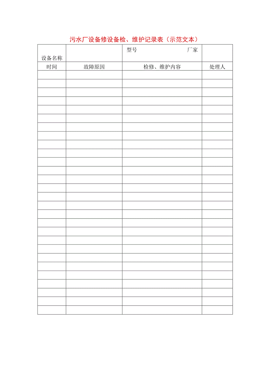 污水厂设备修设备检、维护记录表(示范文本).docx_第1页