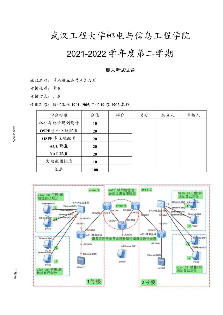 武汉工程大学邮电与信息工程学院期末考试-网络互连技术期末报告.docx_第1页