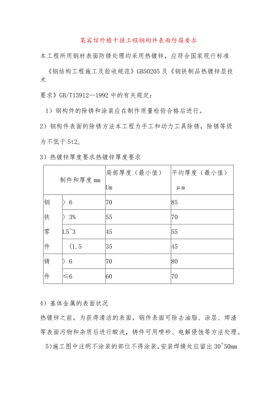 某宾馆外檐干挂工程钢构件表面防腐要求.docx_第1页