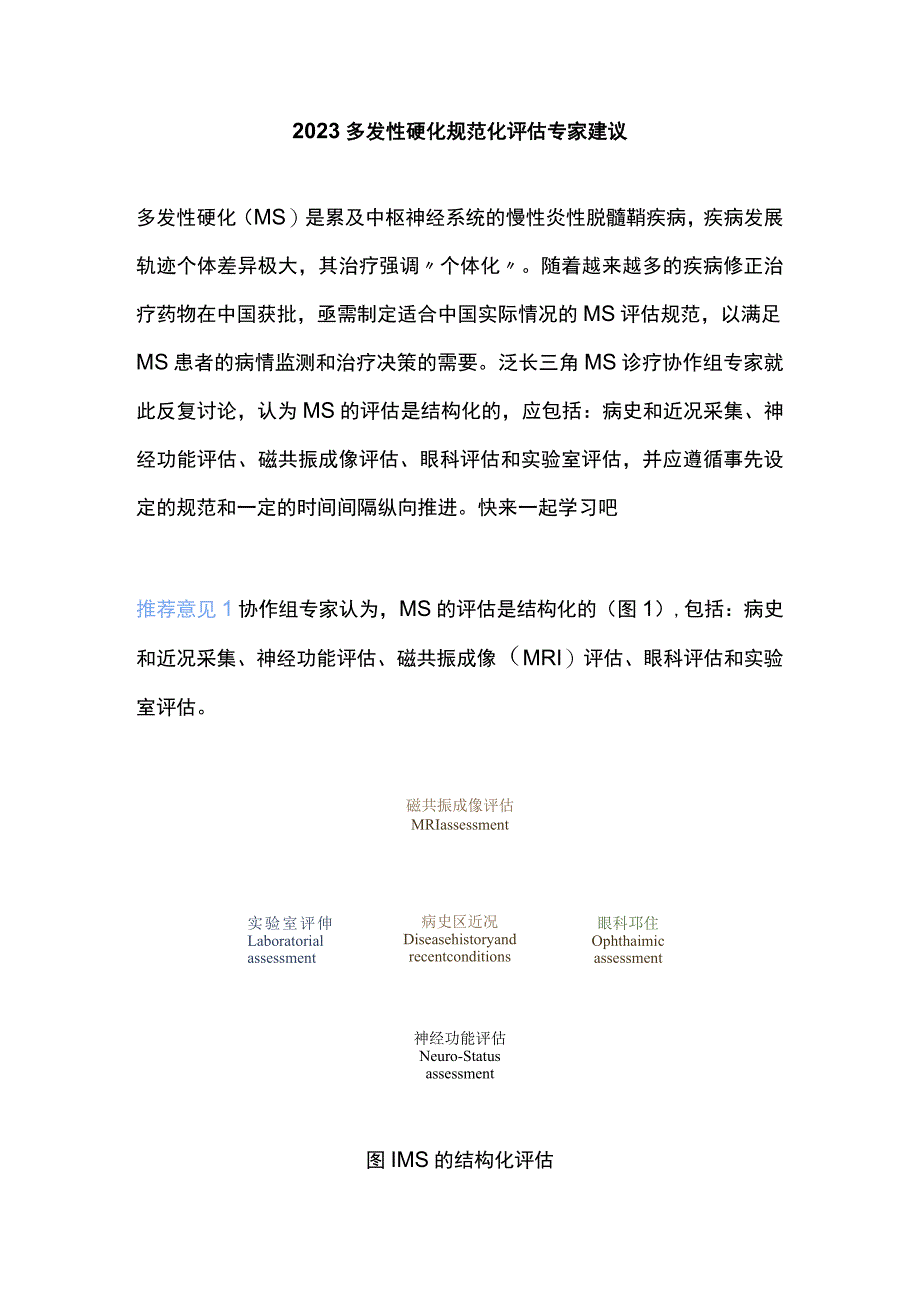 2023多发性硬化规范化评估专家建议.docx_第1页