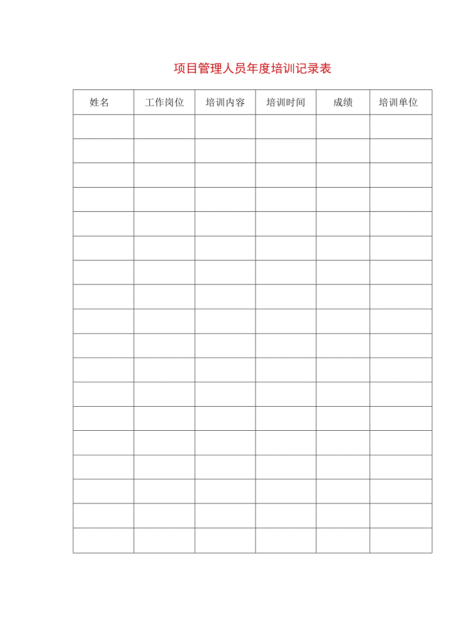 项目管理人员年度培训记录表.docx_第1页