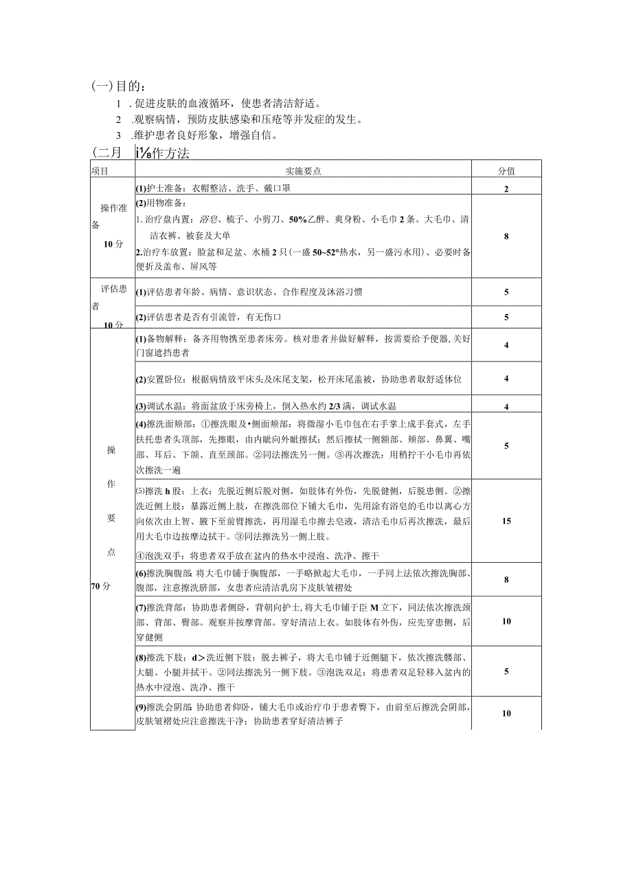 床上擦浴法护理操作规范考核评分标准.docx_第3页