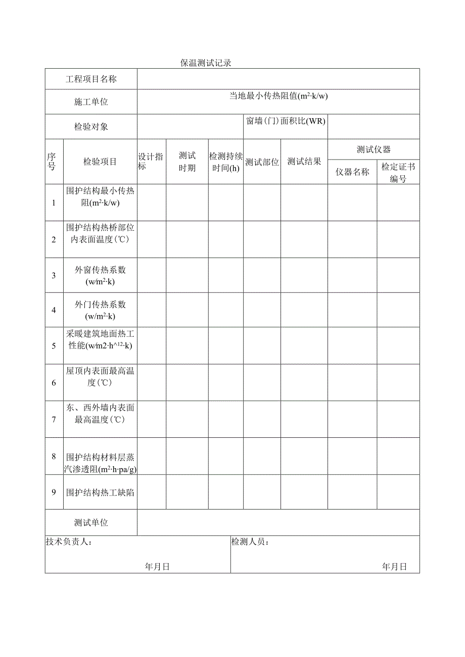 建筑工程保温测试记录(示范文本).docx_第1页