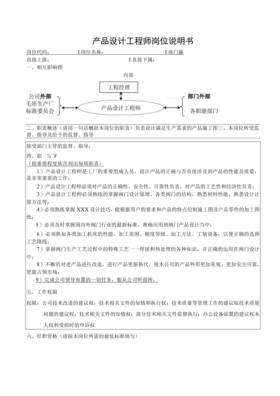 产品设计工程师岗位说明书.docx_第1页