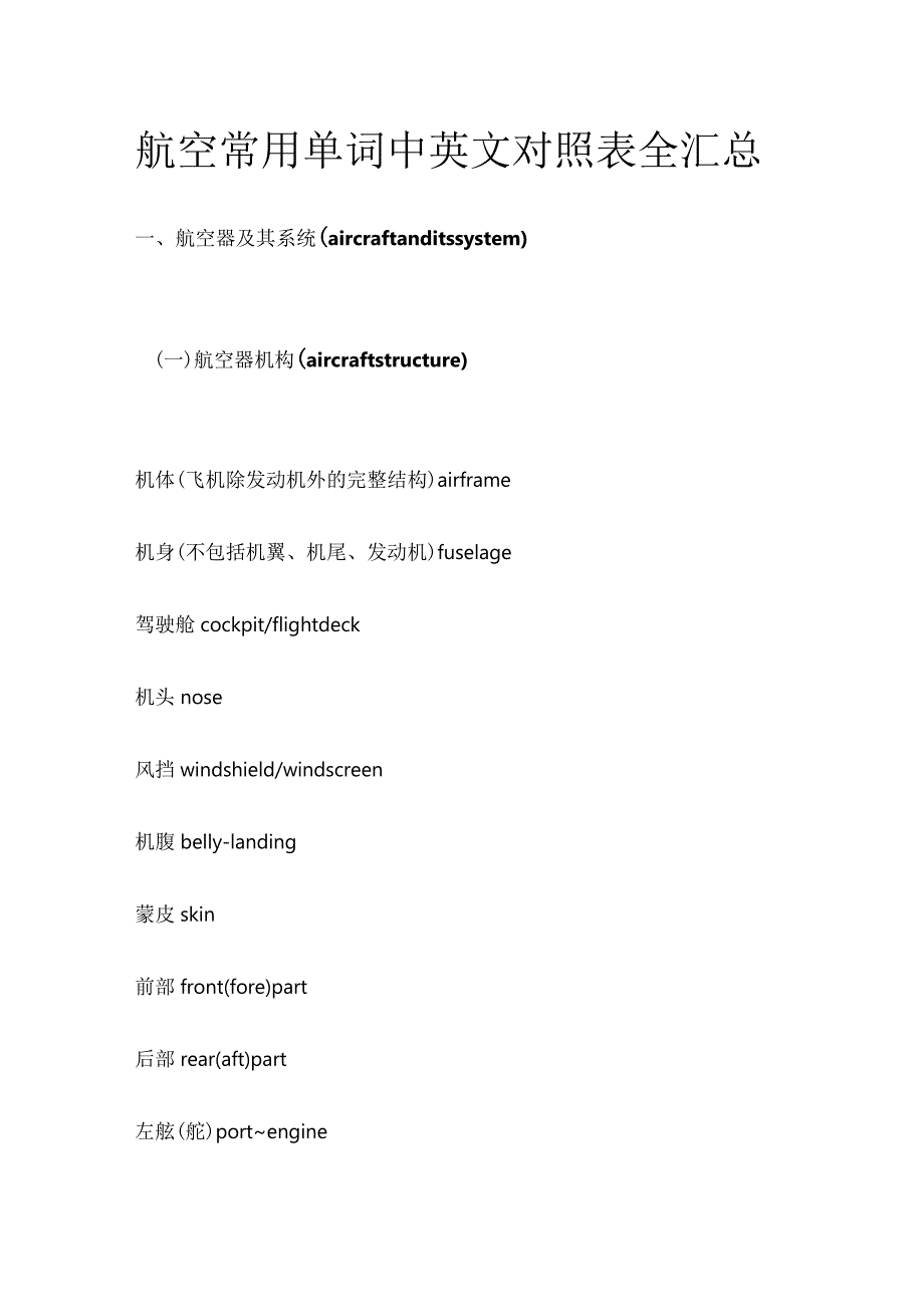 航空常用单词中英文对照表全汇总.docx_第1页