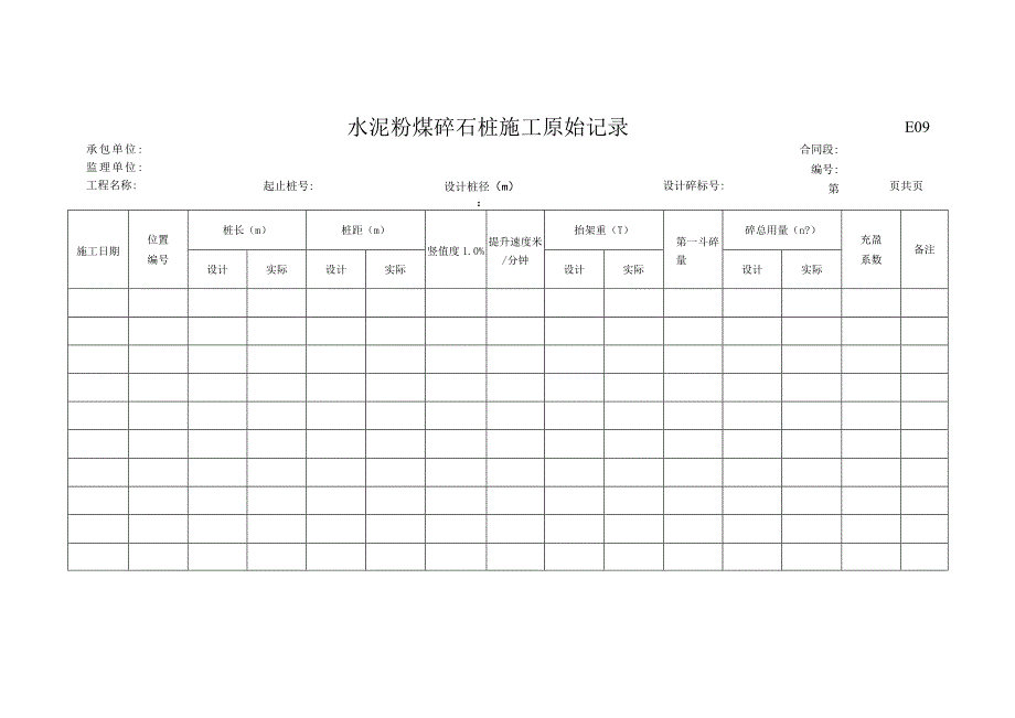 市政工程水泥粉煤碎石桩施工原始记录-(示范文本).docx_第1页