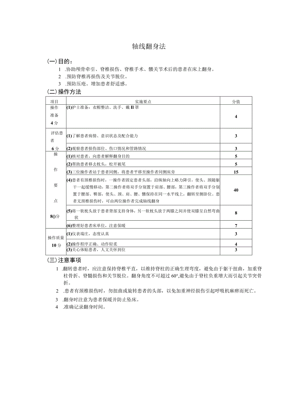 轴线翻身法护理操作规范考核评分标准.docx_第3页