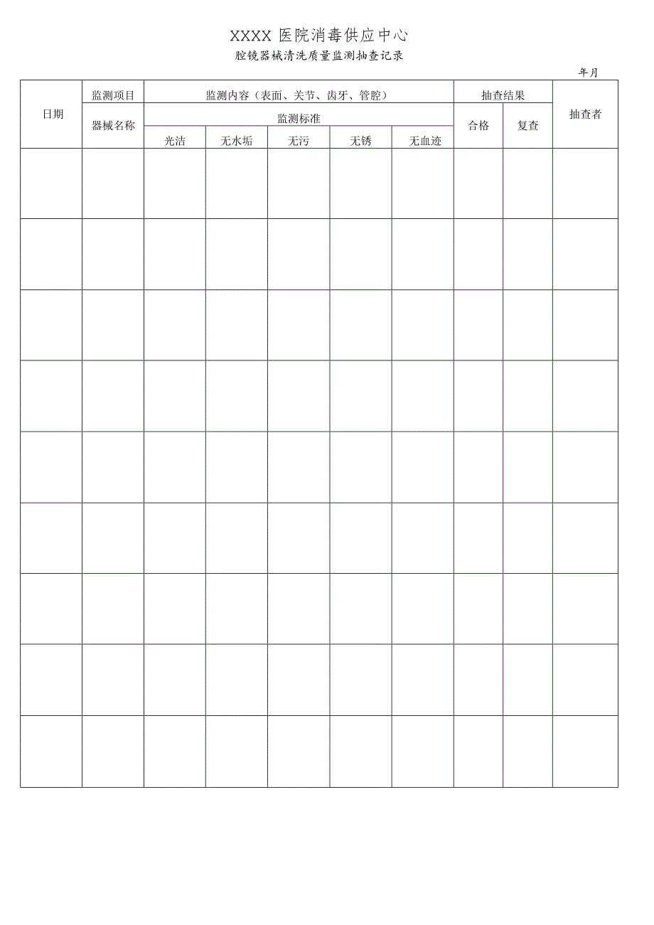 医院消毒供应中心腔镜器械清洗质量监测抽查记录.docx_第1页
