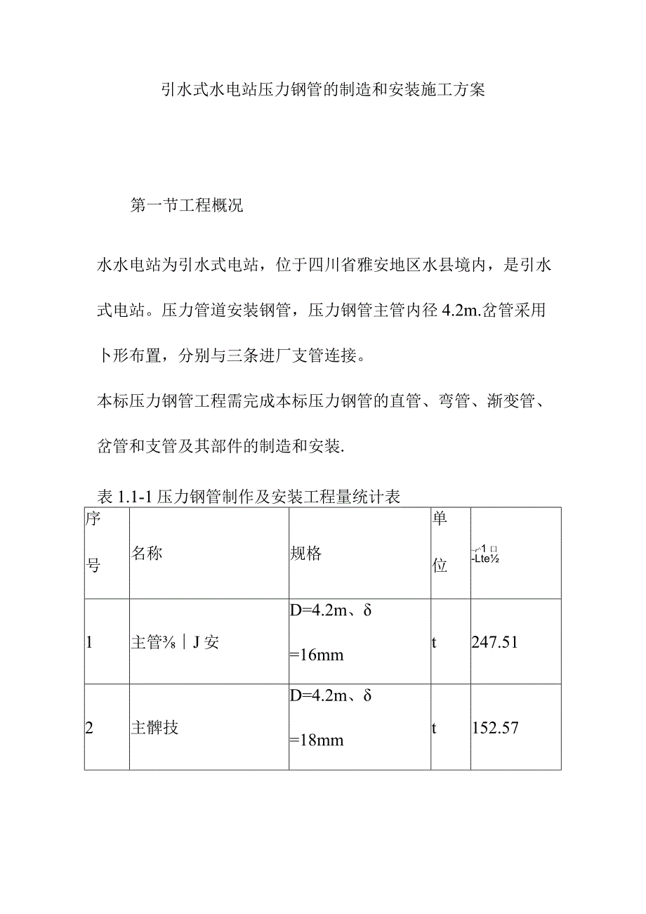 引水式水电站压力钢管的制造和安装施工方案.docx_第1页