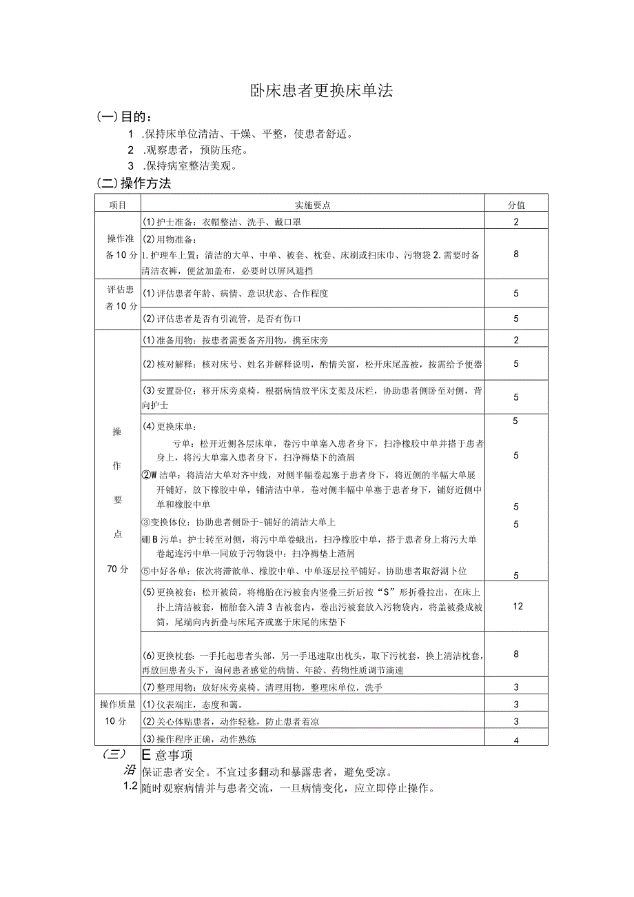 卧床患者更换床单法护理操作规范考核评分标准.docx_第1页