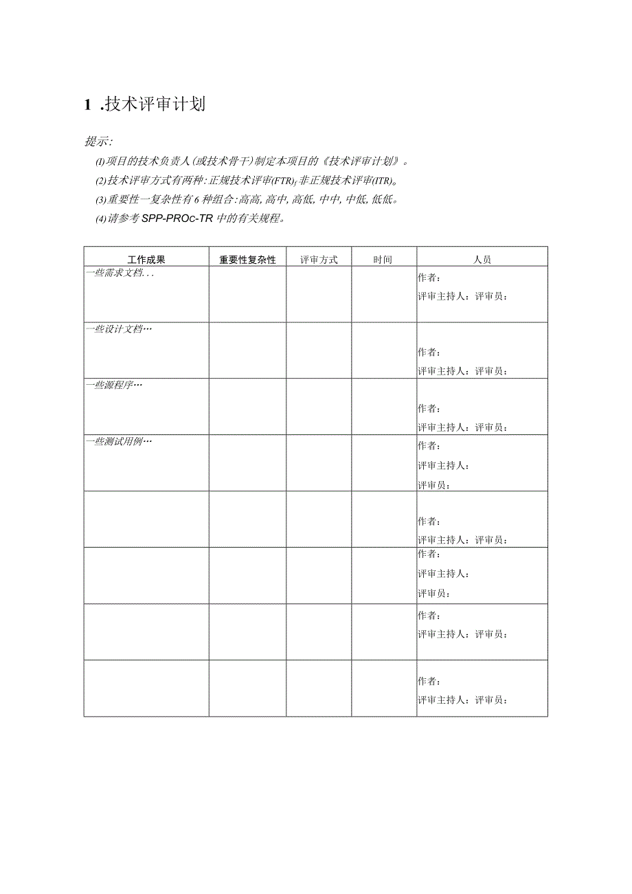 CMMI 3标准文档模板-技术评审-技术评审计划.docx_第2页